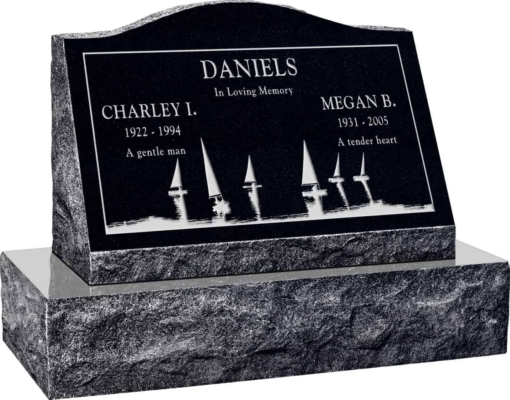24inch x 10inch x 16inch Serp Top Slant Headstone polished front and back with 30inch Base in Imperial Black with design SD-414