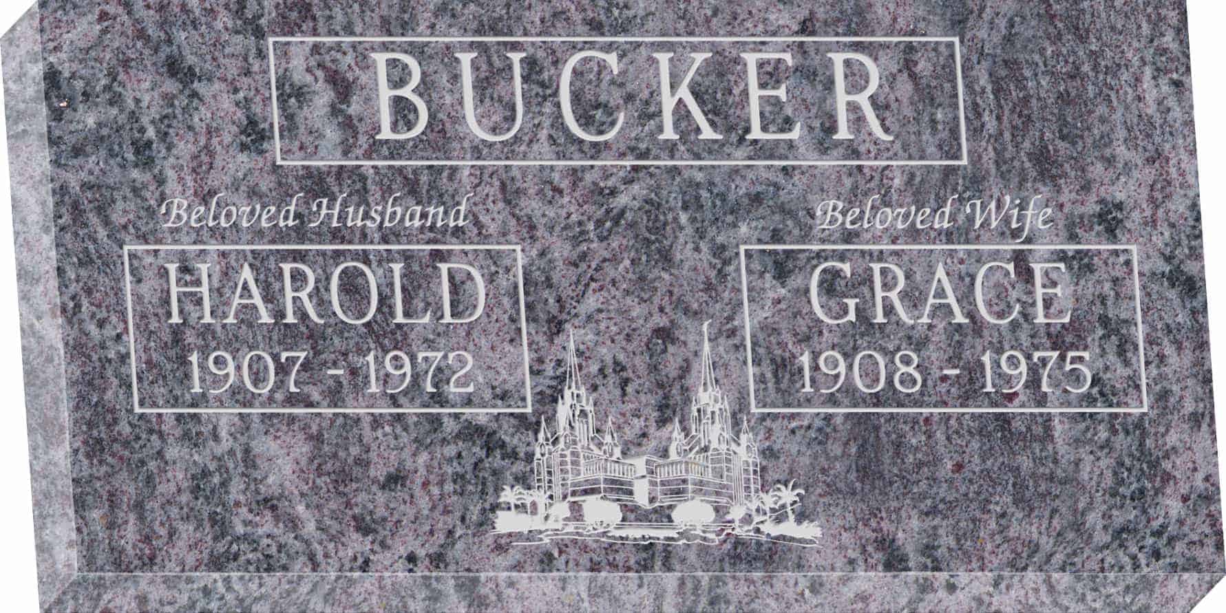 24inch_x_12inch_x_3inch_Flat_Granite_Headstone_in_Bahama_Blue_with_design_M-02