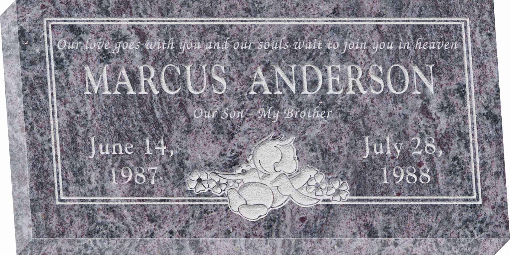 24inch_x_12inch_x_3inch_Flat_Granite_Headstone_in_Bahama_Blue_with_design_R-40