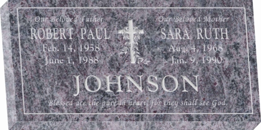 24inch x 12inch x 3inch Flat Granite Headstone in Bahama Blue with design V-3