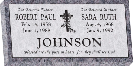 24inch x 12inch x 3inch Flat Granite Headstone in Bahama Blue with design V-3, Sanded Panel