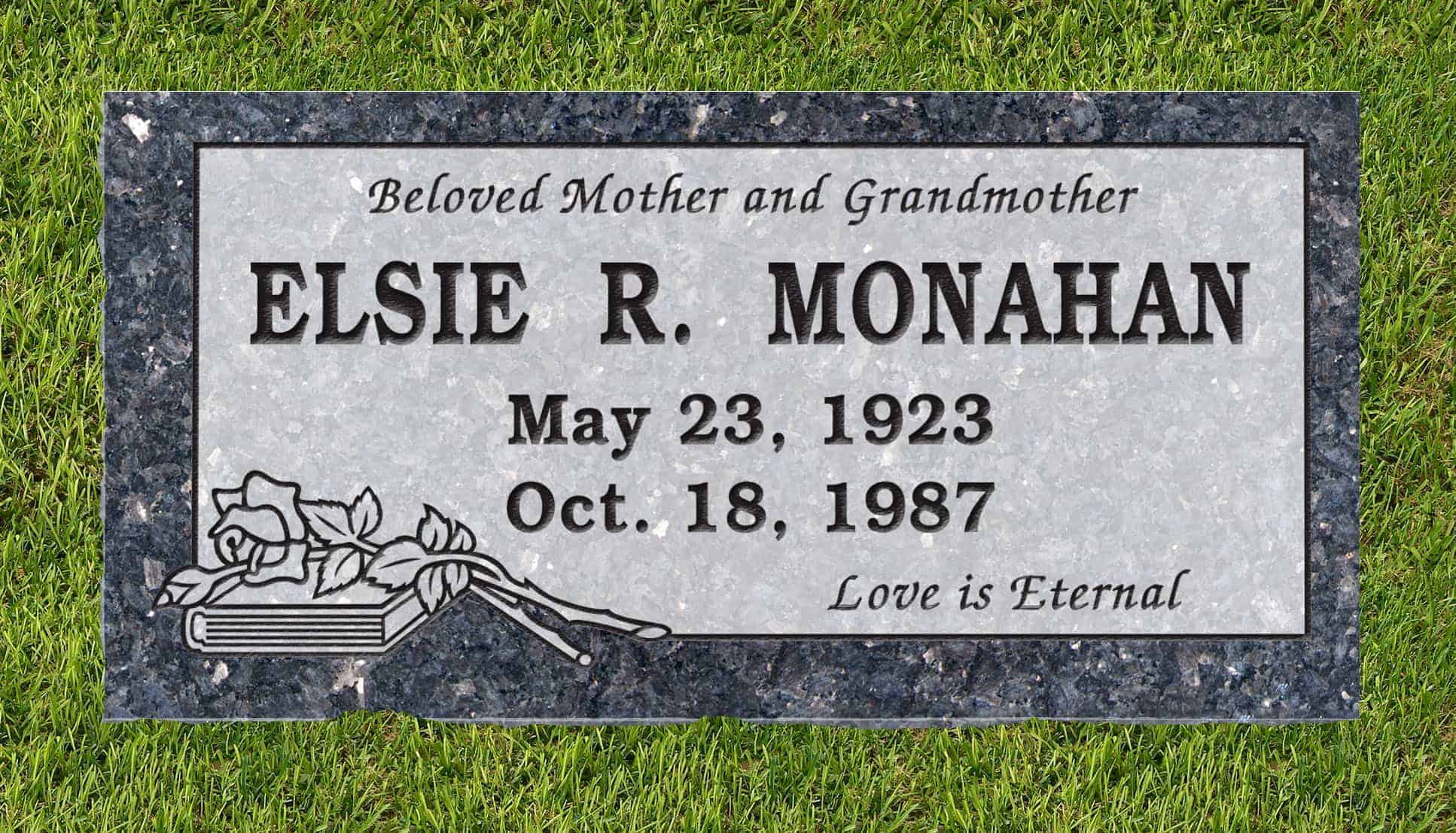 24inch_x_12inch_x_3inch_Flat_Granite_Headstone_in_Blue_Pearl_with_design_B-16_installed_in_ground