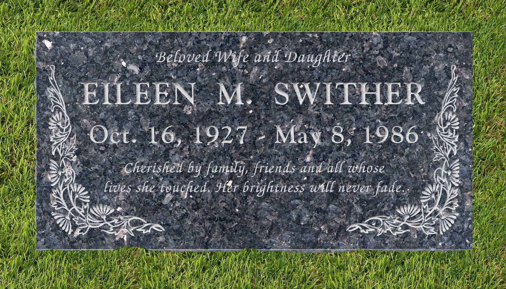 24inch_x_12inch_x_3inch_Flat_Granite_Headstone_in_Blue_Pearl_with_design_B-6_installed_in_ground