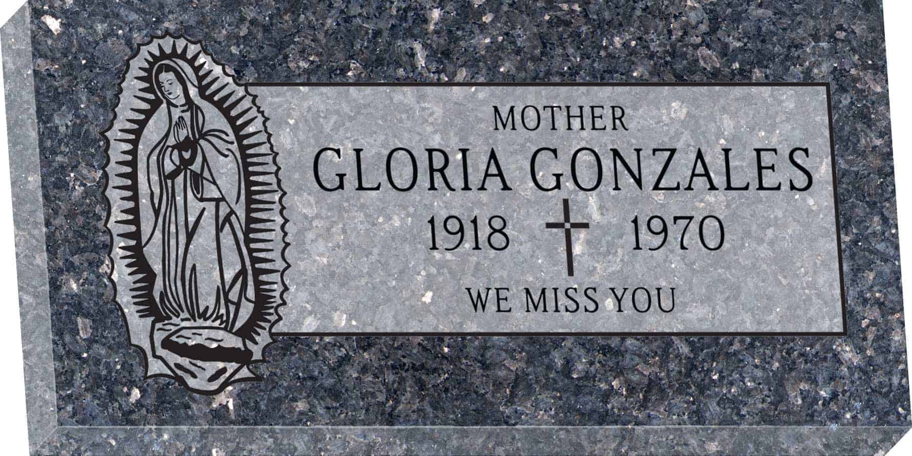 24inch_x_12inch_x_3inch_Flat_Granite_Headstone_in_Blue_Pearl_with_design_F-114_Sanded_Panel
