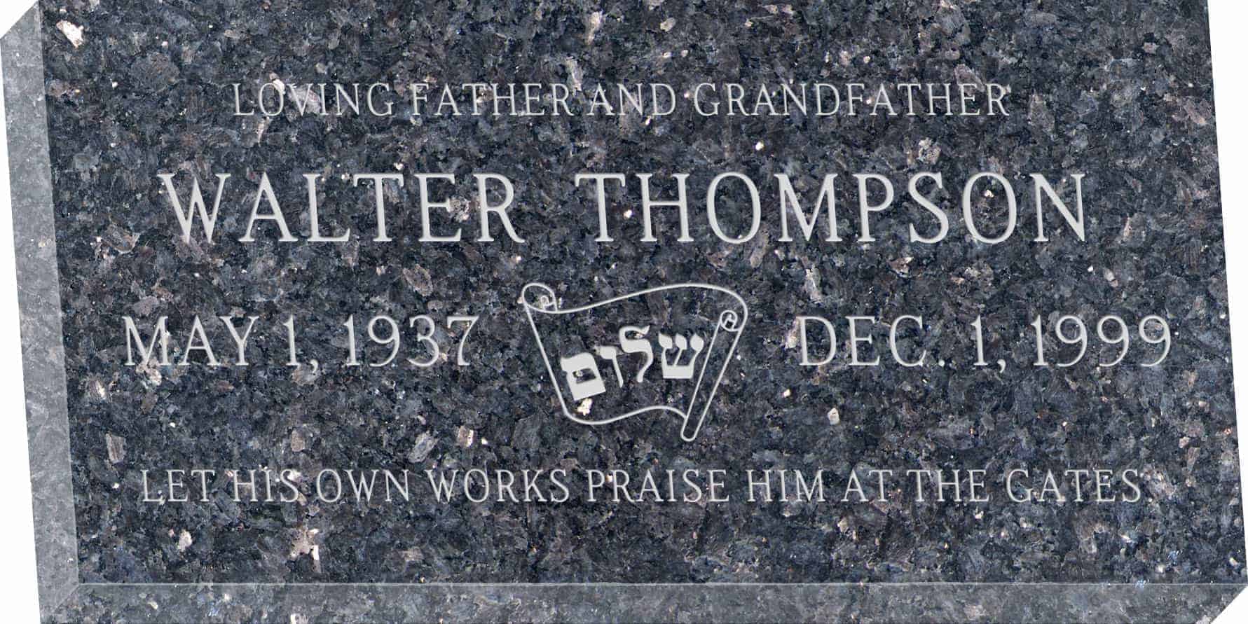 24inch_x_12inch_x_3inch_Flat_Granite_Headstone_in_Blue_Pearl_with_design_J-04