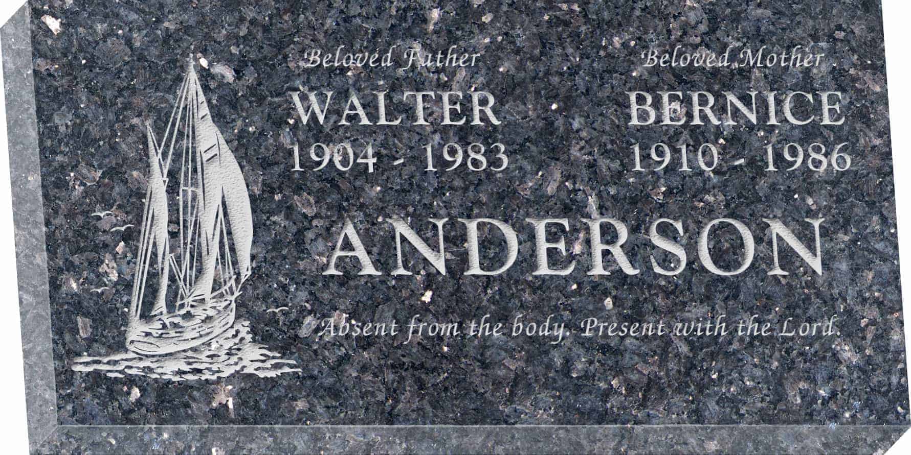 24inch_x_12inch_x_3inch_Flat_Granite_Headstone_in_Blue_Pearl_with_design_T-4