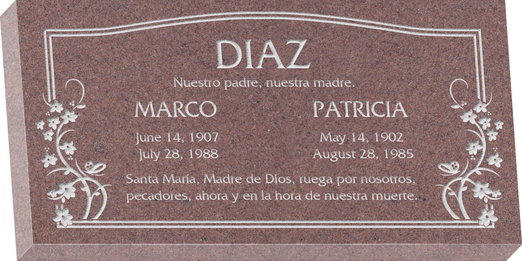 24inch_x_12inch_x_3inch_Flat_Granite_Headstone_in_Desert_Pink_with_design_AS-003 24inch x 12inch x 3inch Flat Granite Headstone in Desert Pink with design AS-003