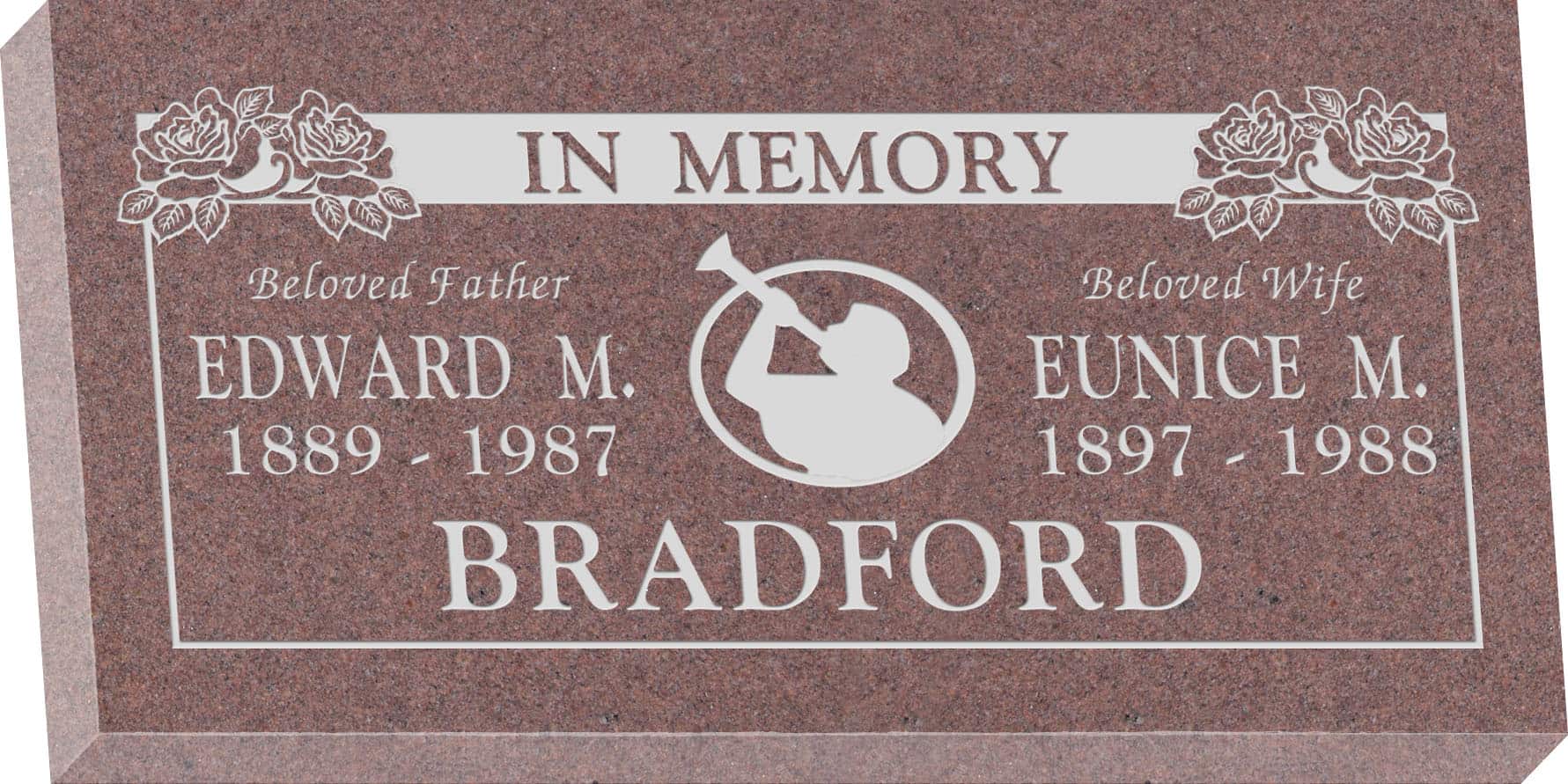 24inch_x_12inch_x_3inch_Flat_Granite_Headstone_in_Desert_Pink_with_design_M-04