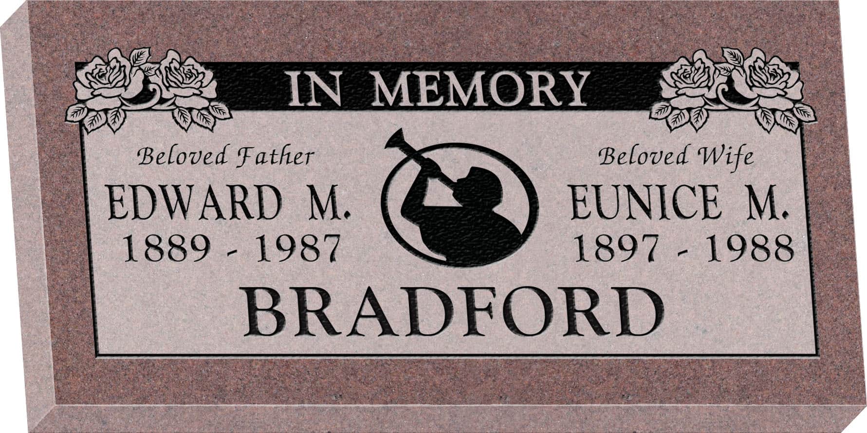 24inch_x_12inch_x_3inch_Flat_Granite_Headstone_in_Desert_Pink_with_design_M-04_Sanded_Panel