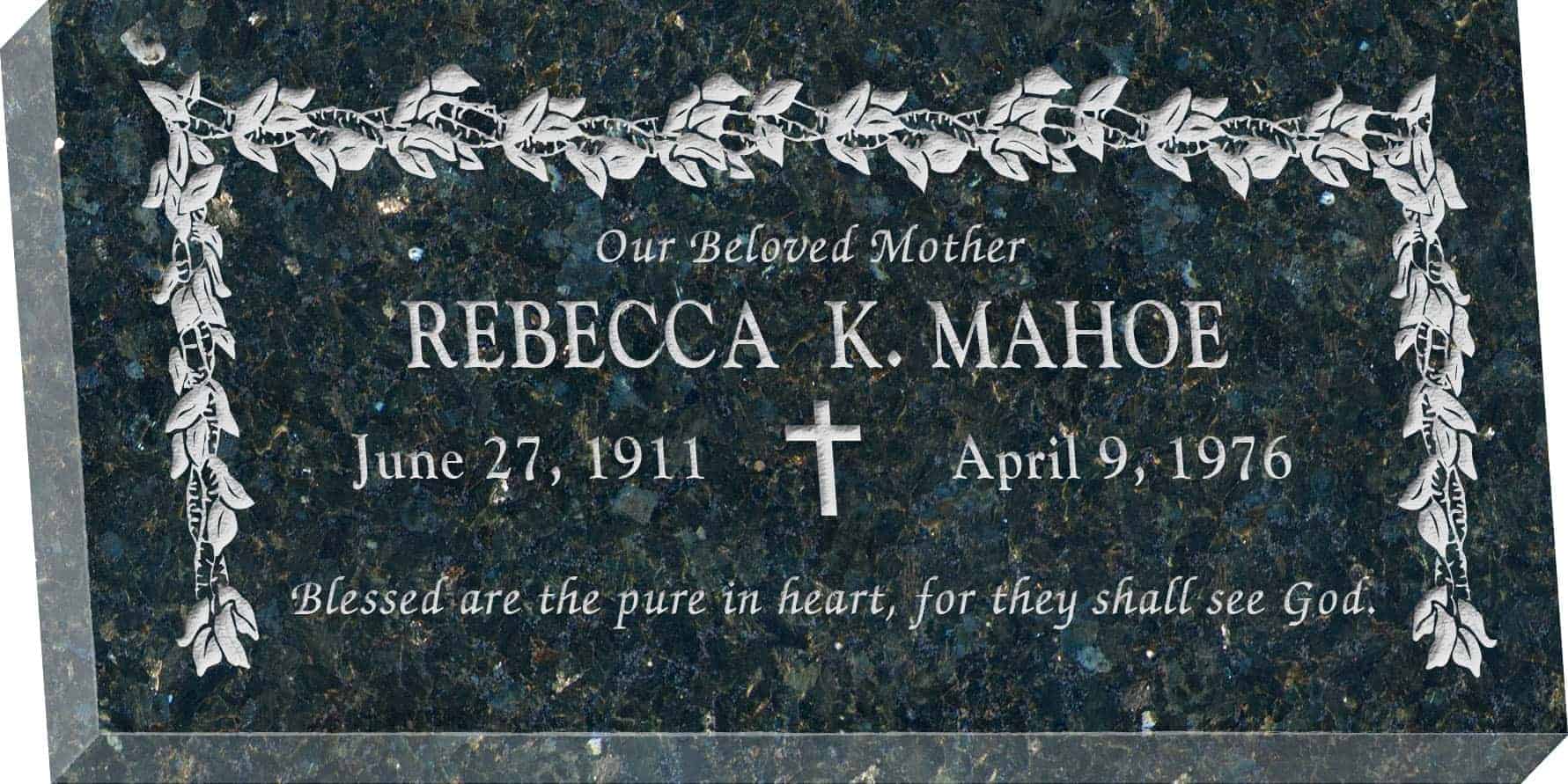 24inch_x_12inch_x_3inch_Flat_Granite_Headstone_in_Emerald_Pearl_with_design_K-3 24inch x 12inch x 3inch Flat Granite Headstone in Emerald Pearl with design K-3