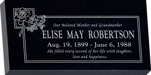 24inch x 12inch x 3inch Flat Granite Headstone in Imperial Black with design B-11