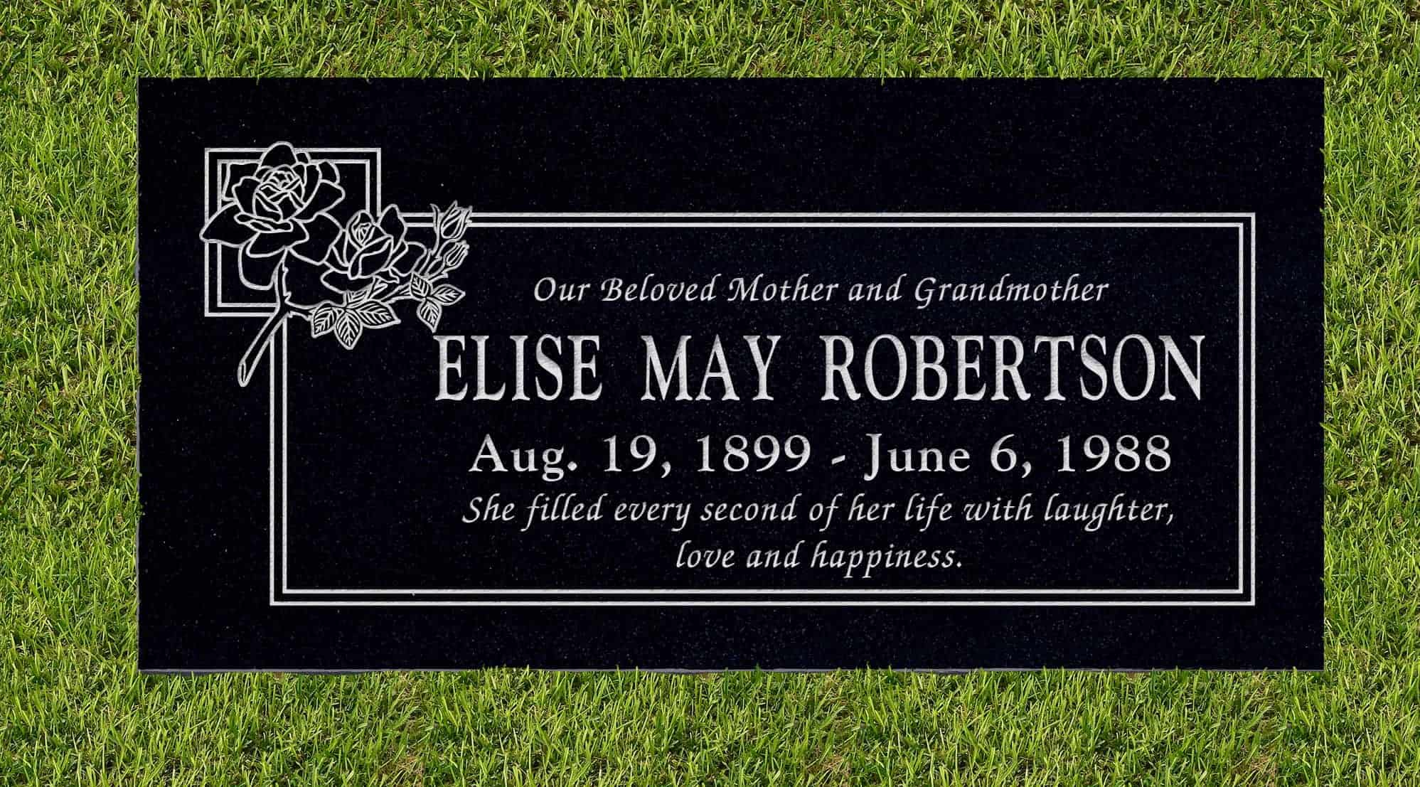 24inch_x_12inch_x_3inch_Flat_Granite_Headstone_in_Imperial_Black_with_design_B-11_installed_in_ground