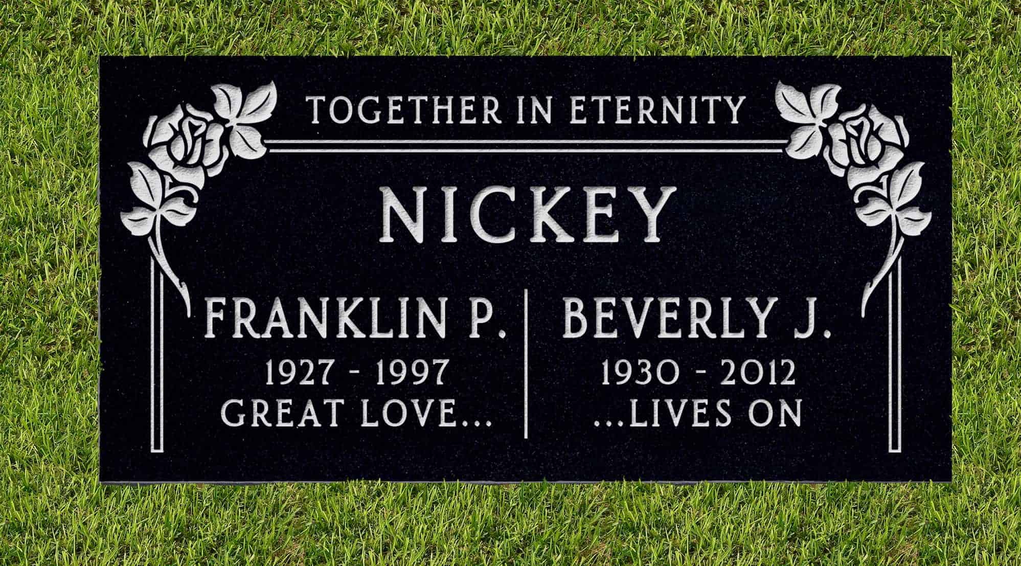 24inch_x_12inch_x_3inch_Flat_Granite_Headstone_in_Imperial_Black_with_design_F-107_installed_in_ground