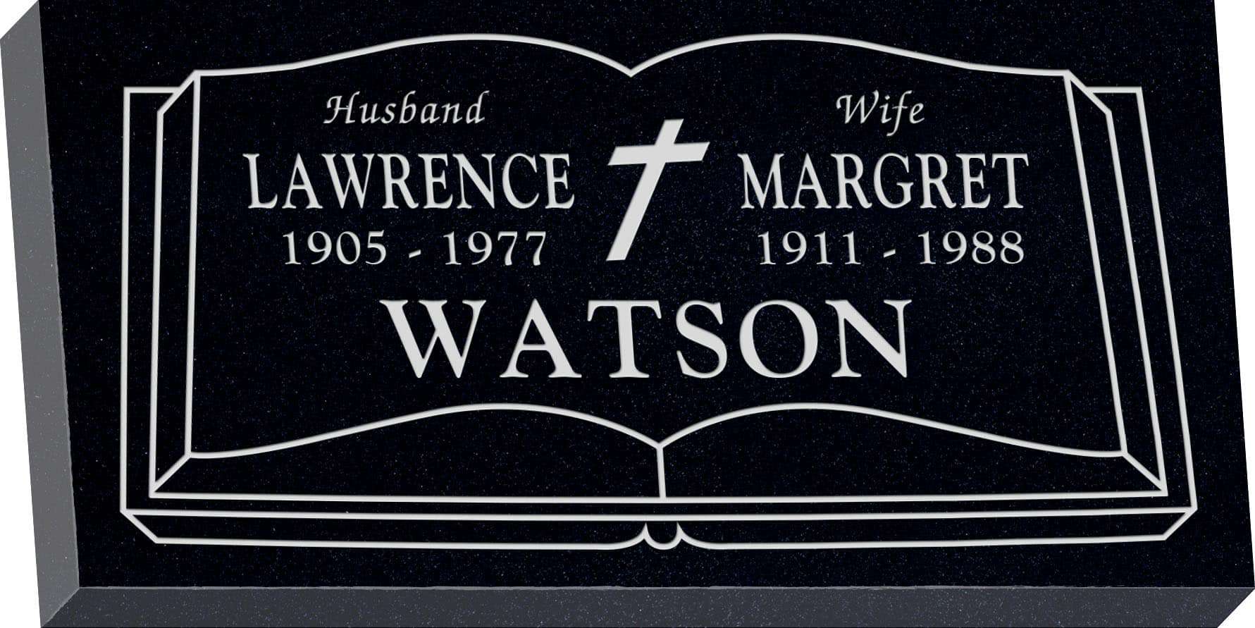 24inch_x_12inch_x_3inch_Flat_Granite_Headstone_in_Imperial_Black_with_design_R-23