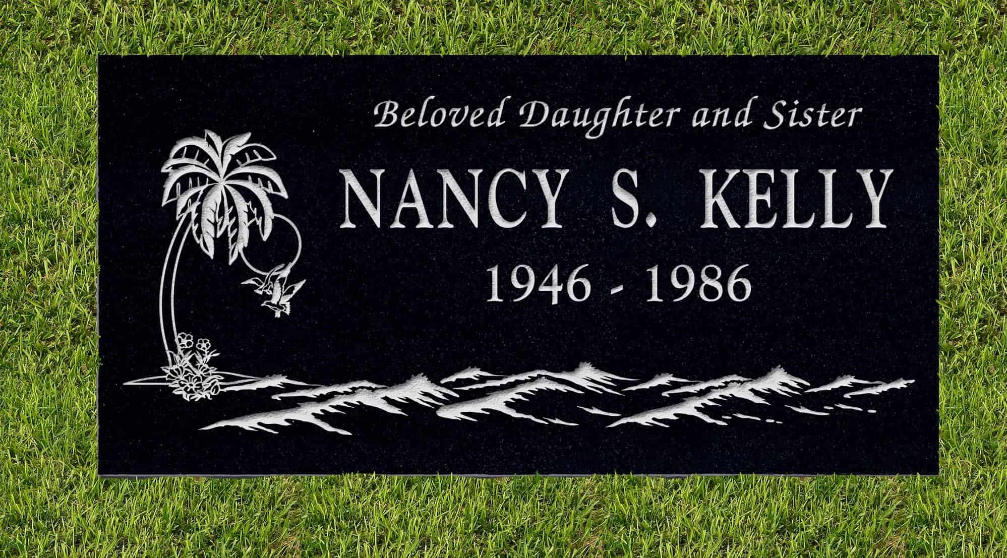 24inch_x_12inch_x_3inch_Flat_Granite_Headstone_in_Imperial_Black_with_design_T-2_installed_in_ground