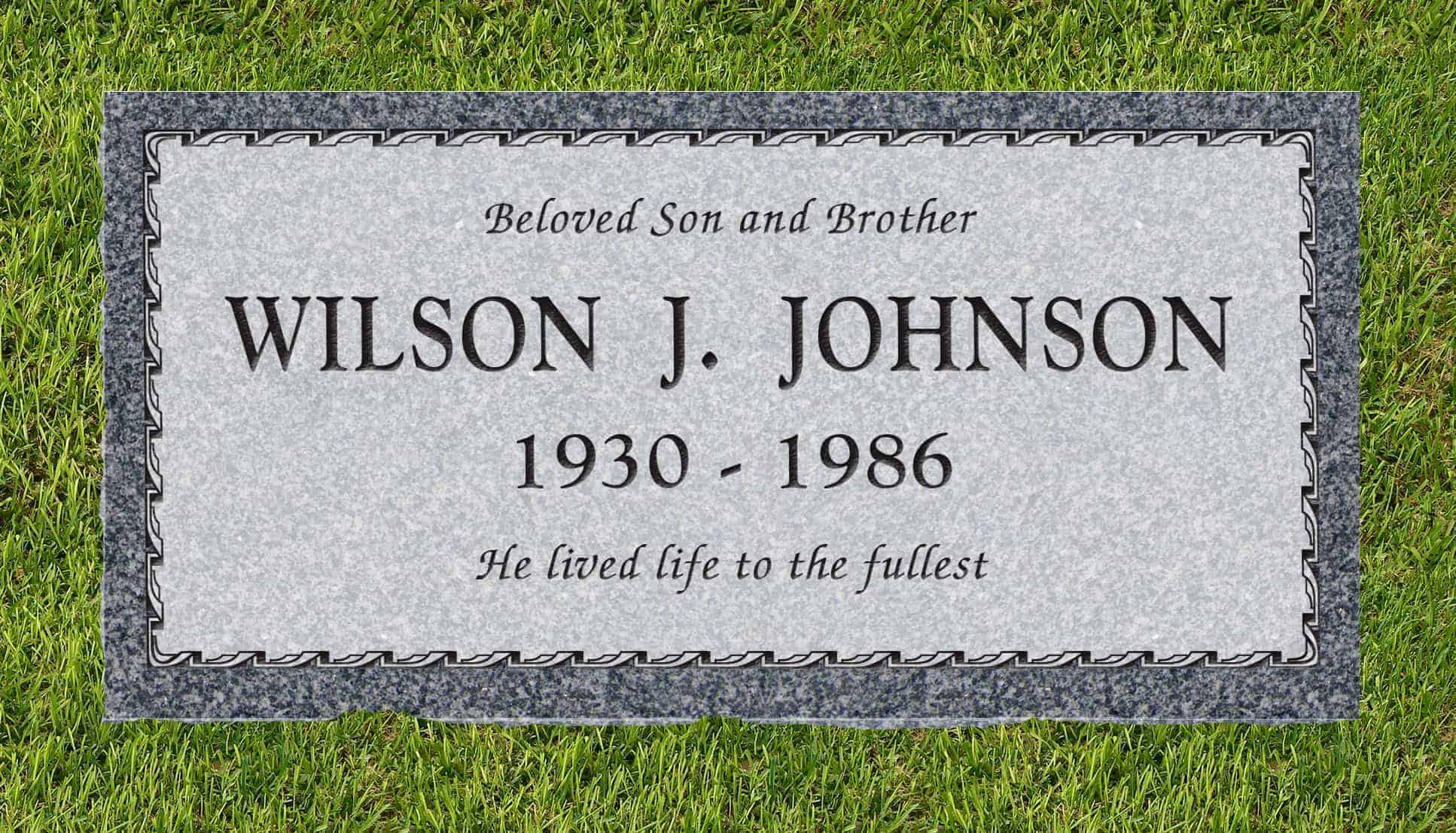 24inch_x_12inch_x_3inch_Flat_Granite_Headstone_in_Imperial_Gray_with_design_B-3_installed_in_ground