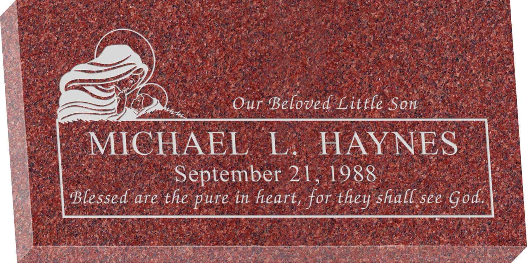 24inch_x_12inch_x_3inch_Flat_Granite_Headstone_in_Imperial_Red_with_design_B-18