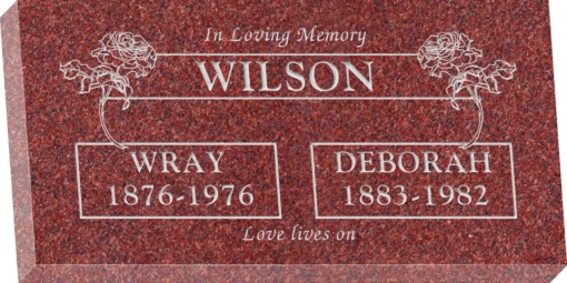 24inch x 12inch x 3inch Flat Granite Headstone in Imperial Red with design B-18