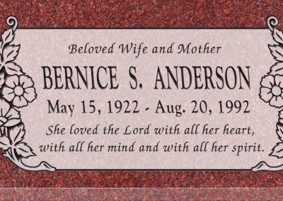 24inch_x_12inch_x_3inch_Flat_Granite_Headstone_in_Imperial_Red_with_design_C-101,_Sanded_Panel