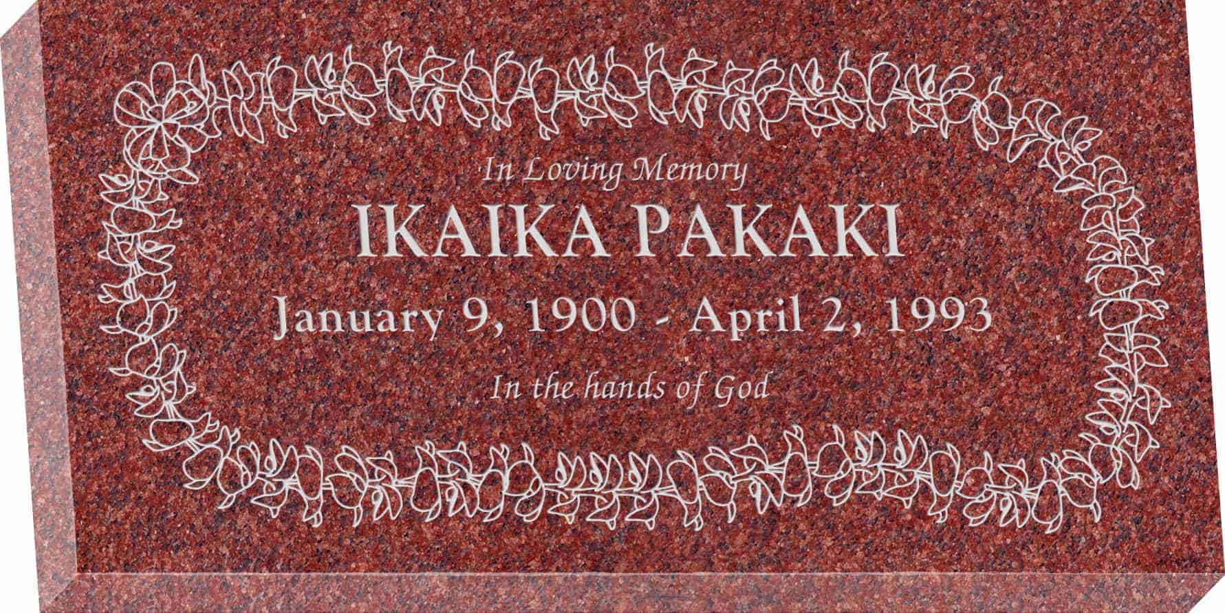 24inch_x_12inch_x_3inch_Flat_Granite_Headstone_in_Imperial_Red_with_design_H-110