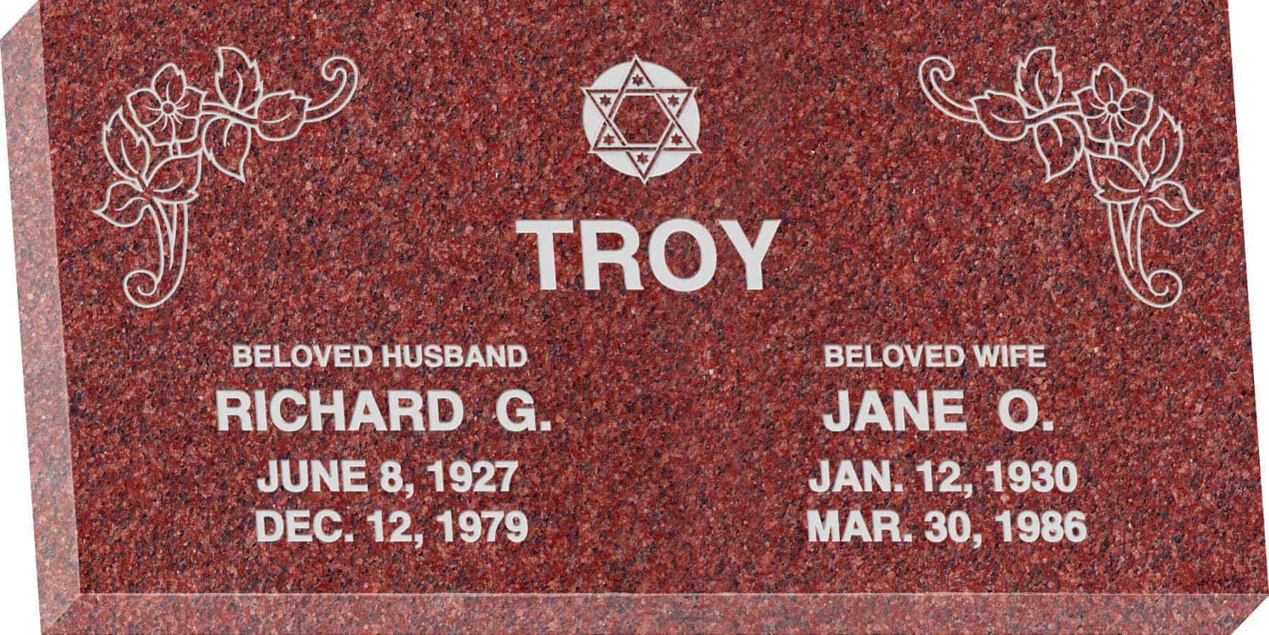 24inch_x_12inch_x_3inch_Flat_Granite_Headstone_in_Imperial_Red_with_design_J-01
