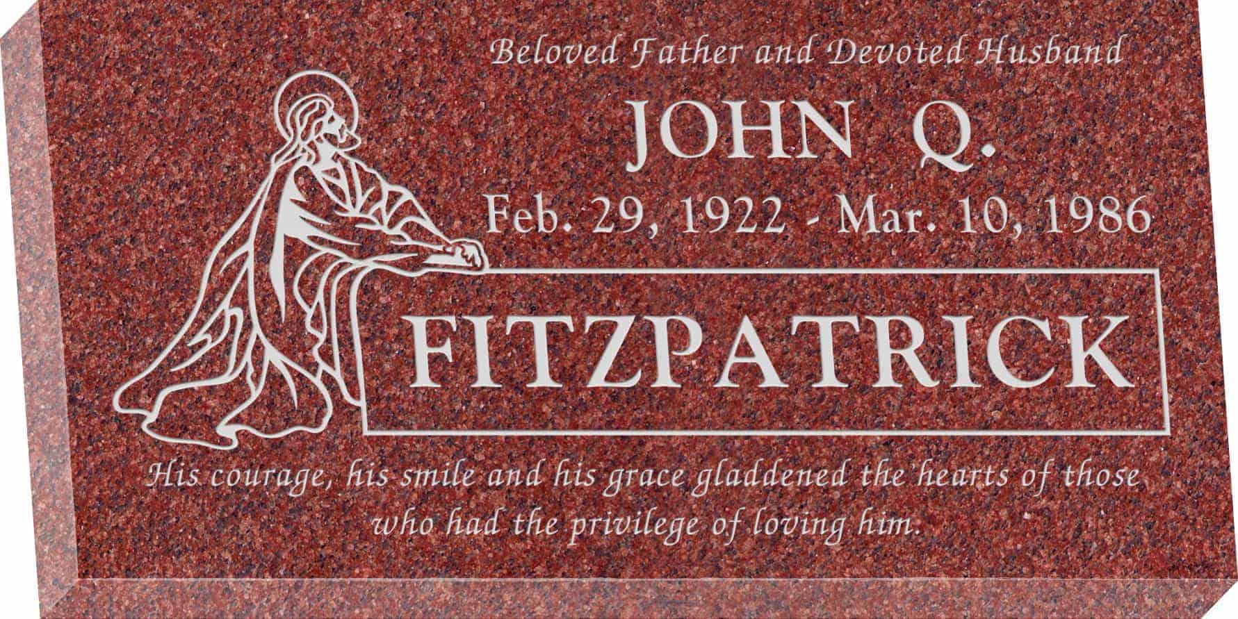 24inch_x_12inch_x_3inch_Flat_Granite_Headstone_in_Imperial_Red_with_design_R-6