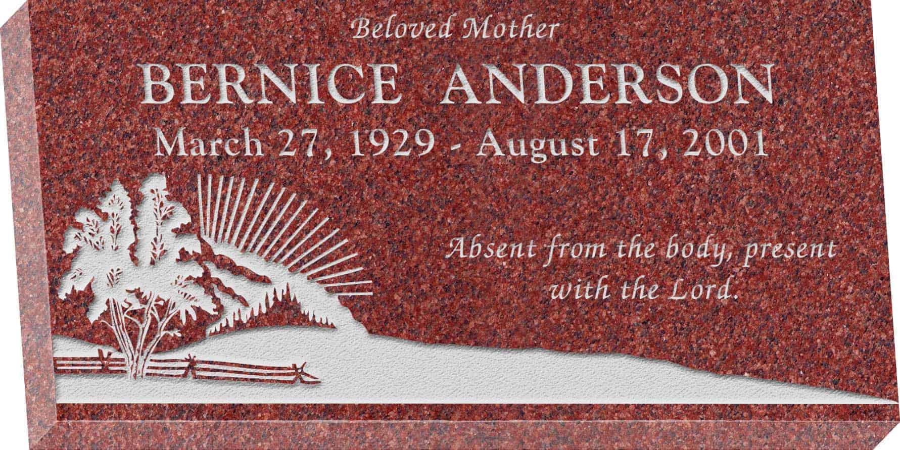 24inch_x_12inch_x_3inch_Flat_Granite_Headstone_in_Imperial_Red_with_design_S-3