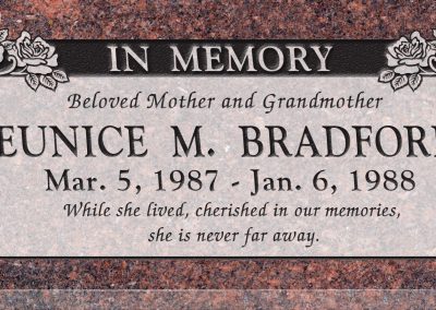 24inch_x_12inch_x_3inch_Flat_Granite_Headstone_in_Mahogany_with_design_B-14,_Sanded_Panel