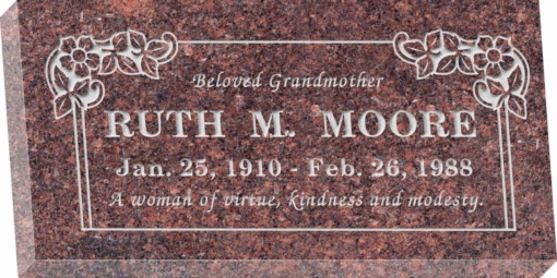 24inch x 12inch x 3inch Flat Granite Headstone in Mahogany with design B-21