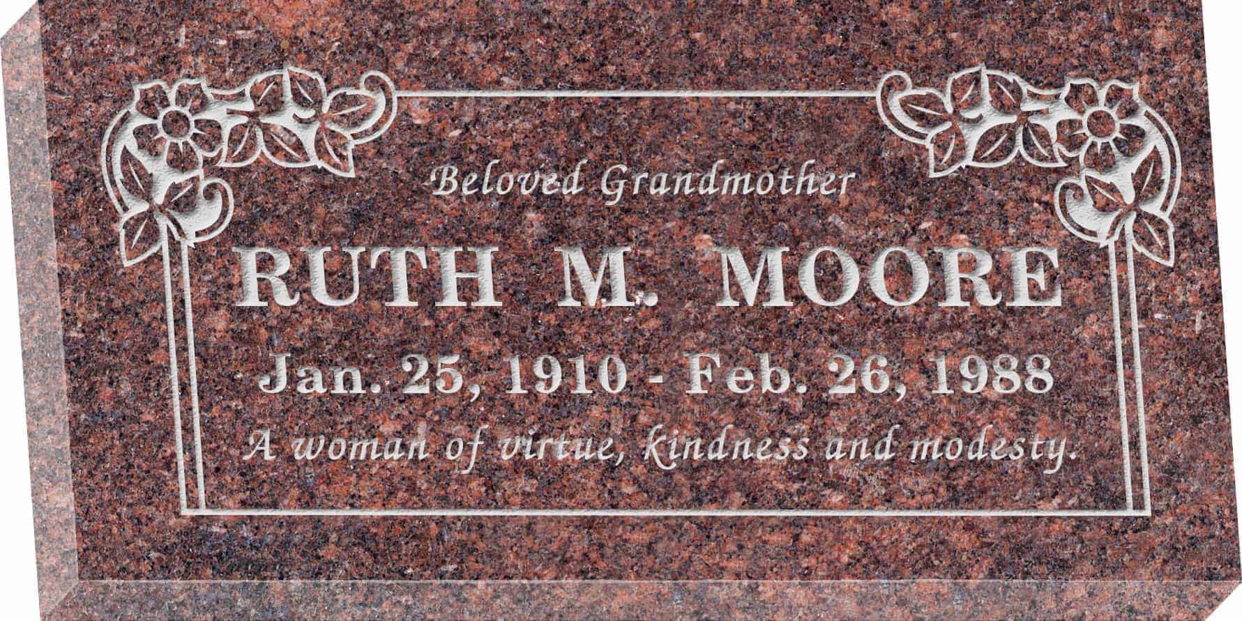 24inch_x_12inch_x_3inch_Flat_Granite_Headstone_in_Mahogany_with_design_B-21 24inch x 12inch x 3inch Flat Granite Headstone in Mahogany with design B-21