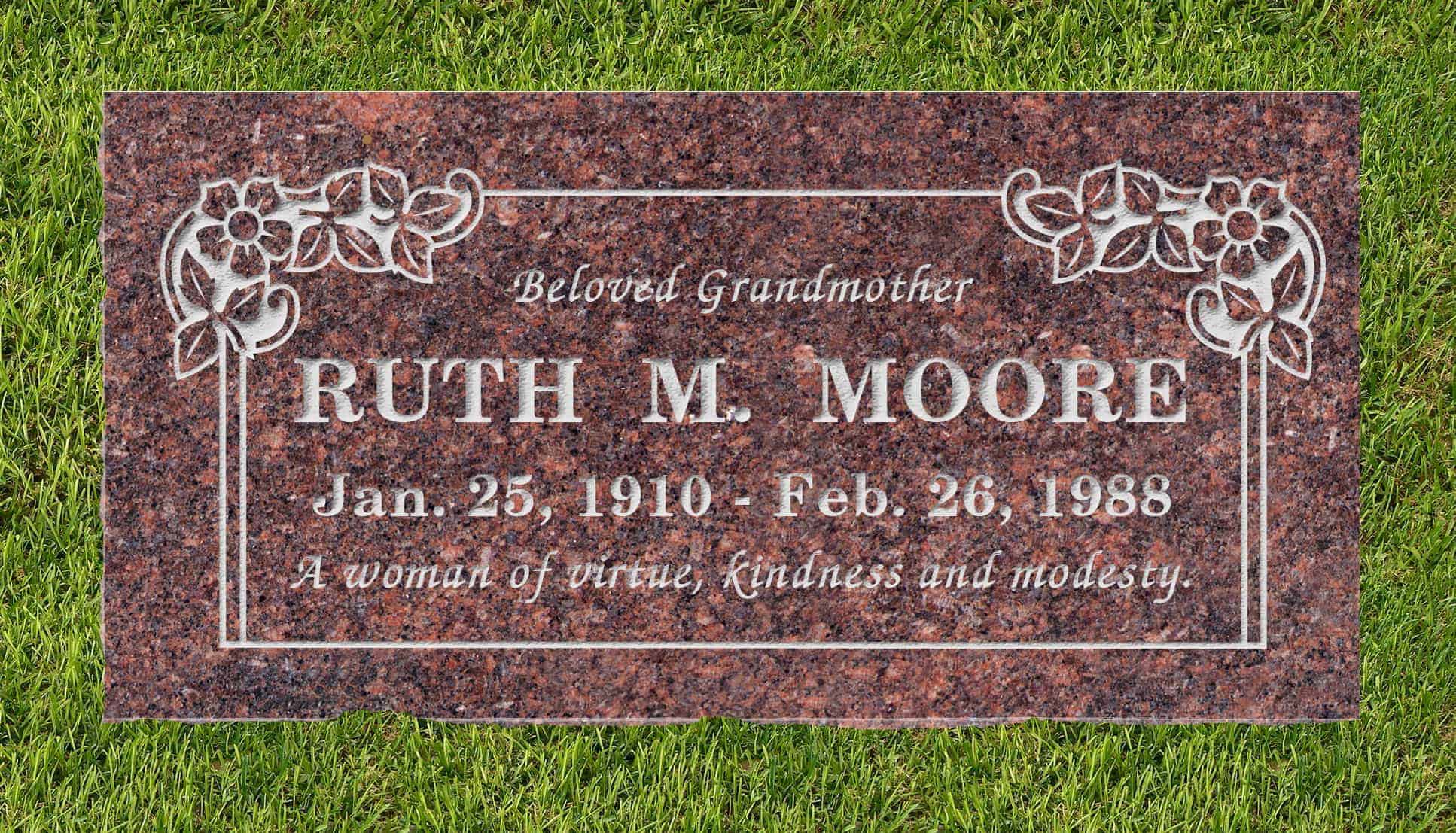 24inch_x_12inch_x_3inch_Flat_Granite_Headstone_in_Mahogany_with_design_B-21_installed_in_ground