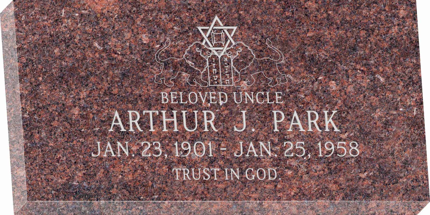 24inch_x_12inch_x_3inch_Flat_Granite_Headstone_in_Mahogany_with_design_J-5