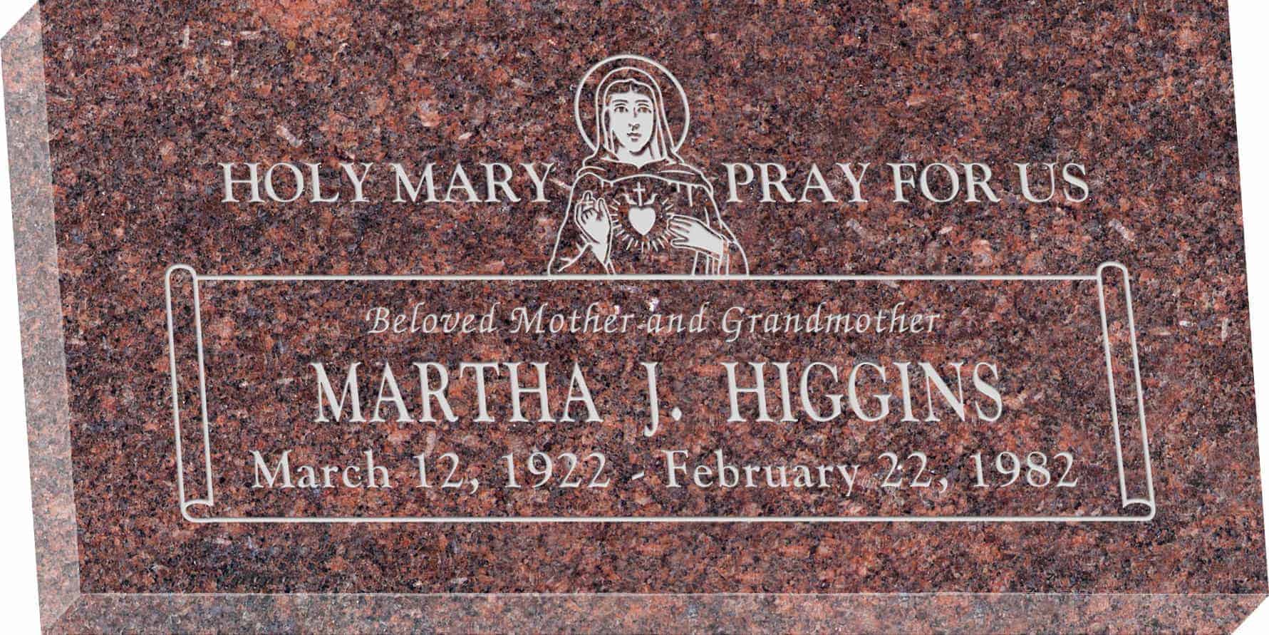 24inch_x_12inch_x_3inch_Flat_Granite_Headstone_in_Mahogany_with_design_R-51