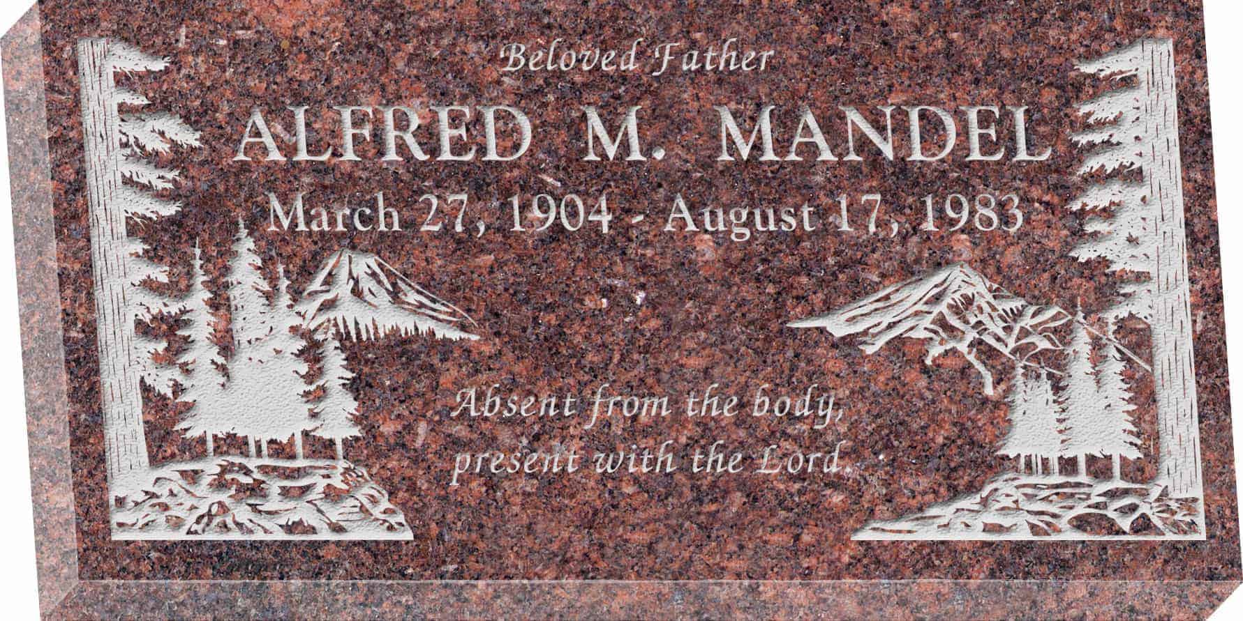 24inch_x_12inch_x_3inch_Flat_Granite_Headstone_in_Mahogany_with_design_S-4