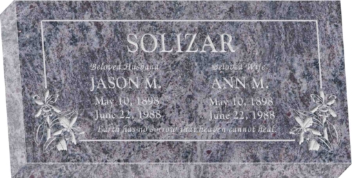 24inch x 12inch x 4inch Flat Granite Headstone in Bahama Blue with design T-12
