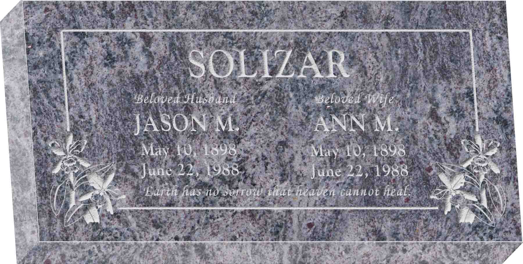 24inch_x_12inch_x_4inch_Flat_Granite_Headstone_in_Bahama_Blue_with_design_T-12