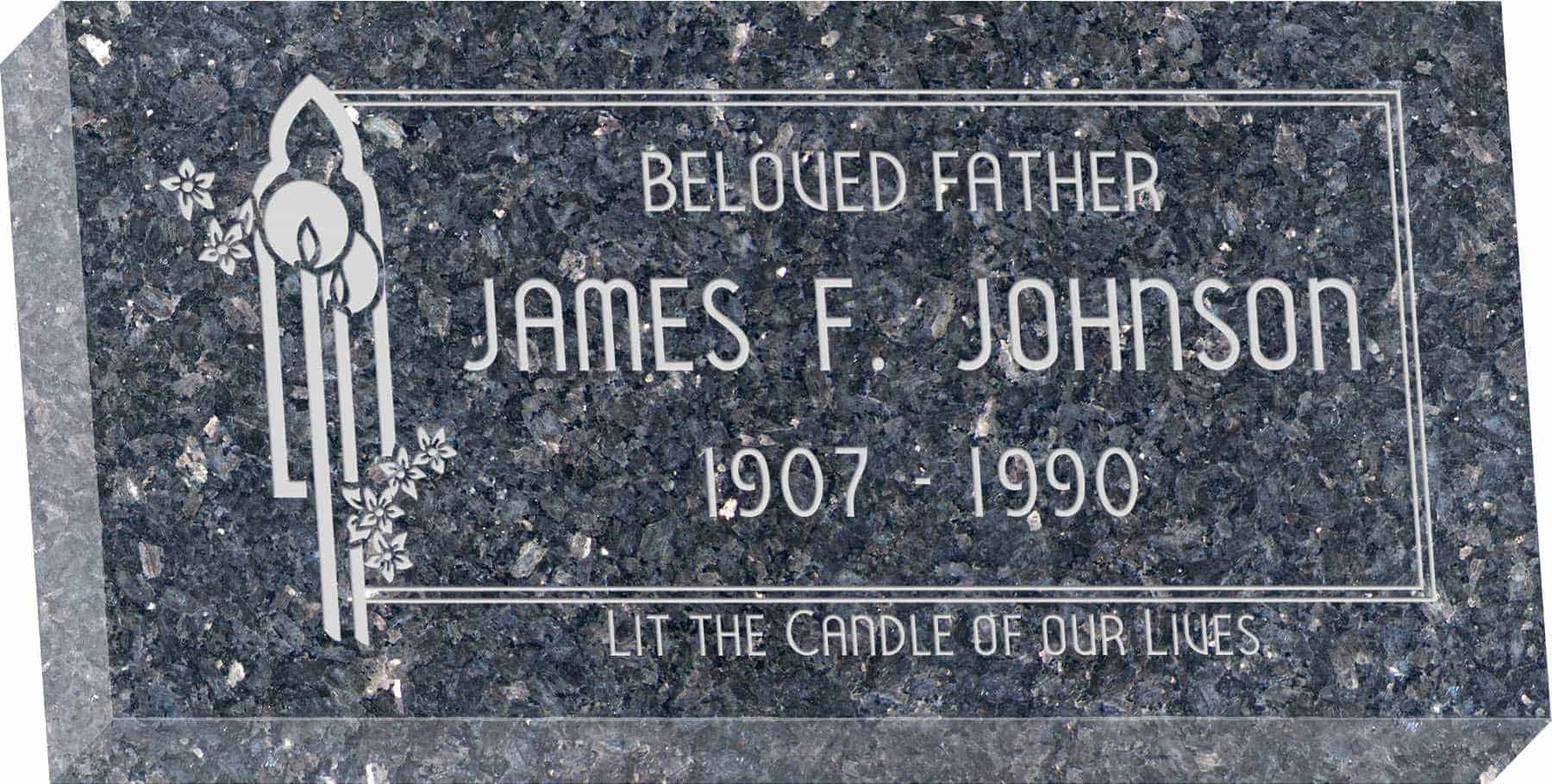 24inch_x_12inch_x_4inch_Flat_Granite_Headstone_in_Blue_Pearl_with_design_V-88 24inch x 12inch x 4inch Flat Granite Headstone in Blue Pearl with design V-88