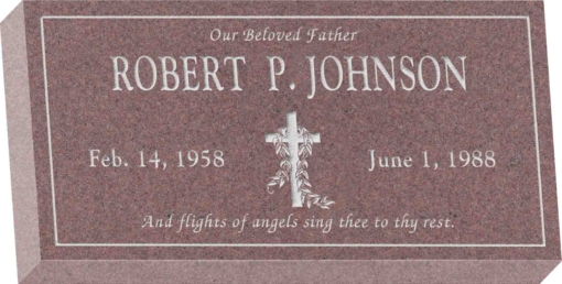 24inch x 12inch x 4inch Flat Granite Headstone in Desert Pink with design V-3