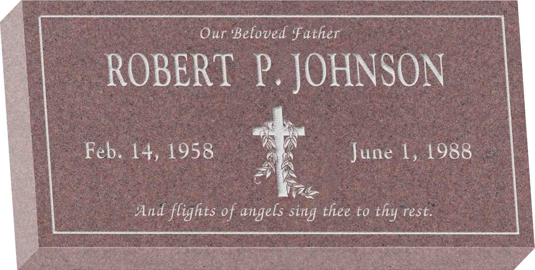 24inch_x_12inch_x_4inch_Flat_Granite_Headstone_in_Desert_Pink_with_design_V-3 24inch x 12inch x 4inch Flat Granite Headstone in Desert Pink with design V-3