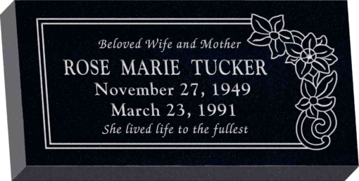 24inch x 12inch x 4inch Flat Granite Headstone in Imperial Black with design C-21