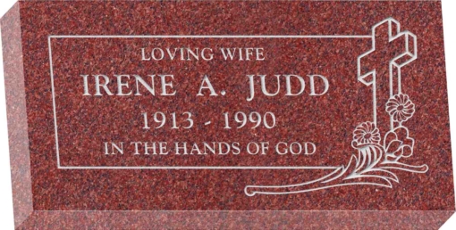 24inch_x_12inch_x_4inch_Flat_Granite_Headstone_in_Imperial_Red_with_design_C-46