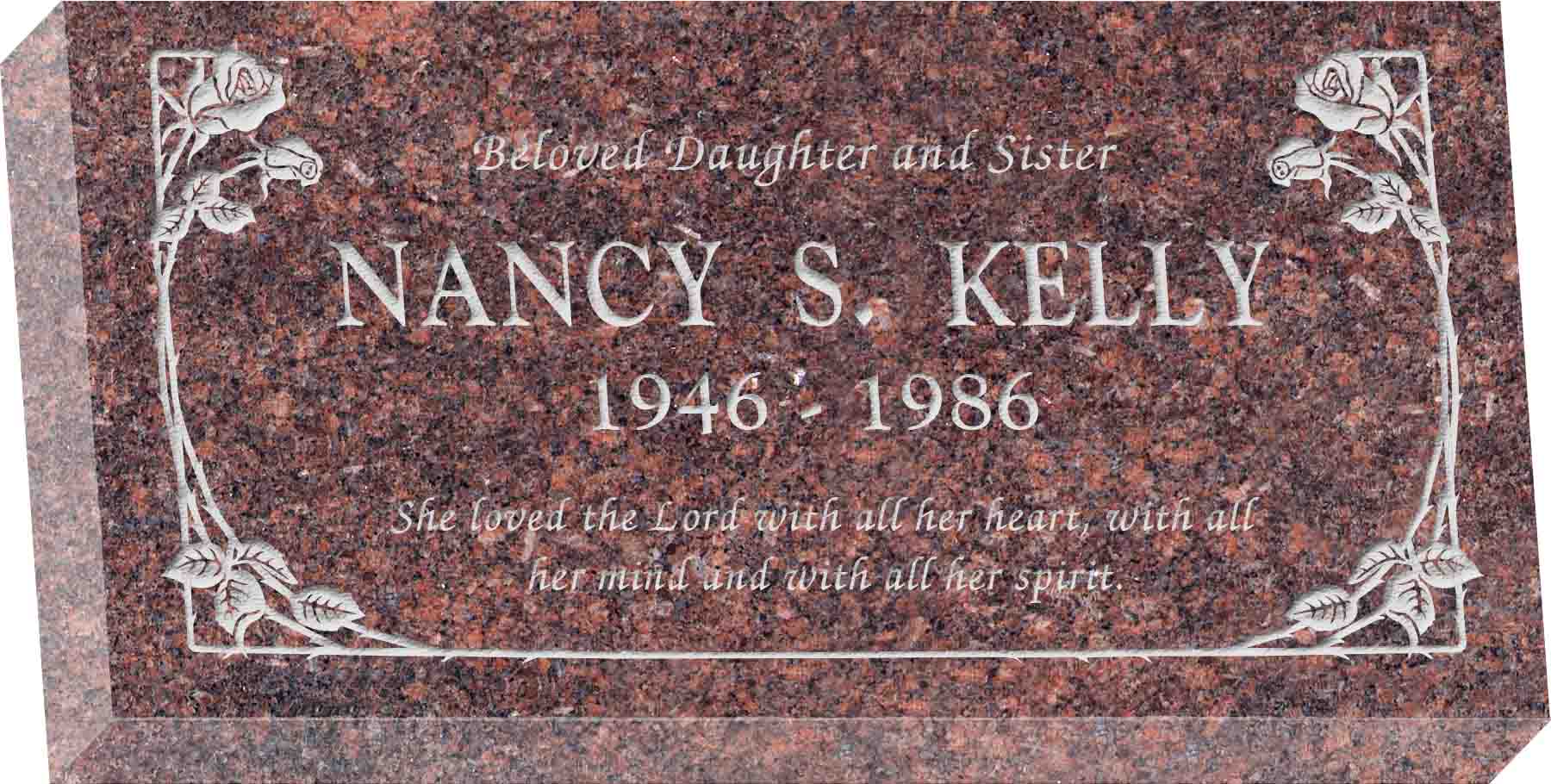 24inch_x_12inch_x_4inch_Flat_Granite_Headstone_in_Mahogany_with_design_B-1 24inch x 12inch x 4inch Flat Granite Headstone in Mahogany with design B-1