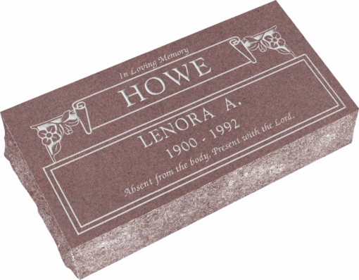 24inch x 12inch x 6inch Pillow Top Headstone in Desert Pink with design C-109