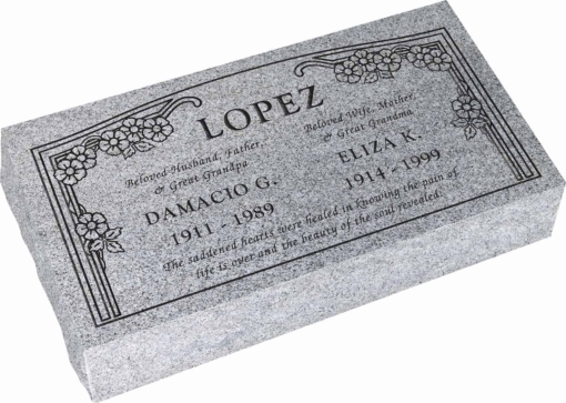 24inch x 12inch x 6inch Pillow Top Headstone in Grey with design HL-102