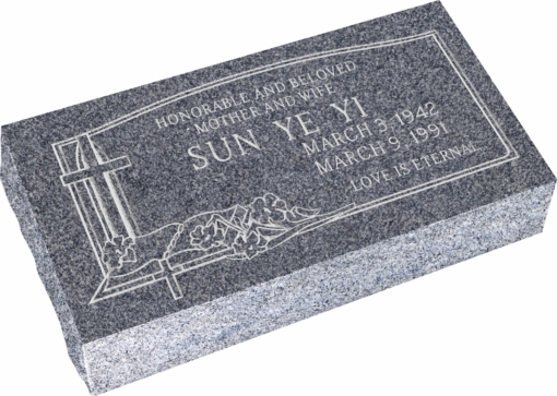 24inch x 12inch x 6inch Pillow Top Headstone in Imperial Grey with design C-03