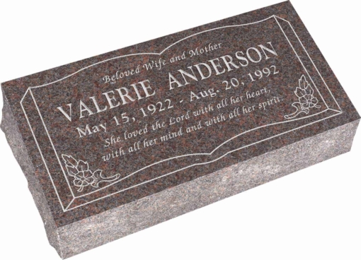 24inch x 12inch x 6inch Pillow Top Headstone in Mahogany with design SD-106