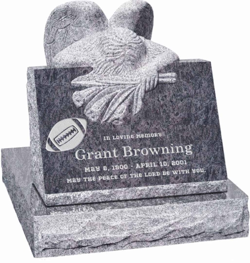 24 inch x 18 inch x 24 inch Carved Angel Slant Headstone polished front and back with 28 inch Base in Bahama Blue