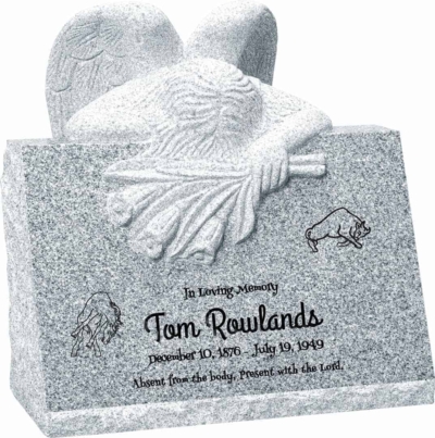 24inch x 18inch x 24inch carved angel slant headstone polished front and back with inch base in grey