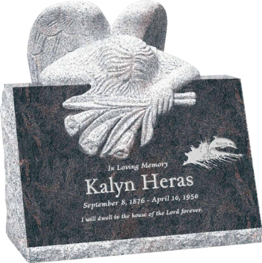 24inch x 18inch x 24inch carved angel slant headstone polished front and back with inch base in himalayan