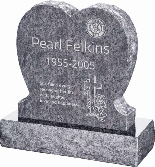 24inch x 6inch x 24inch Single Heart Upright Headstone polished front and back with 30inch Base in Bahama Blue